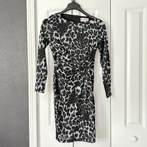 PHILOSOPHY | Leopard Print Ruched Long Sleeve Dress | Black &White | Size:S - Picture 1 of 7